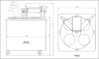 トルテスライサー SRW-250型(4卓式)の図面です。