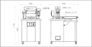 セパレートスライサーmini SSM-26型(1卓式)の図面です。